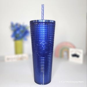 💙 Starbucks 🥤Blue Glitter Jelly Grid Design Venti 24oz Cold Cup Tumbler☆》NWT《☆